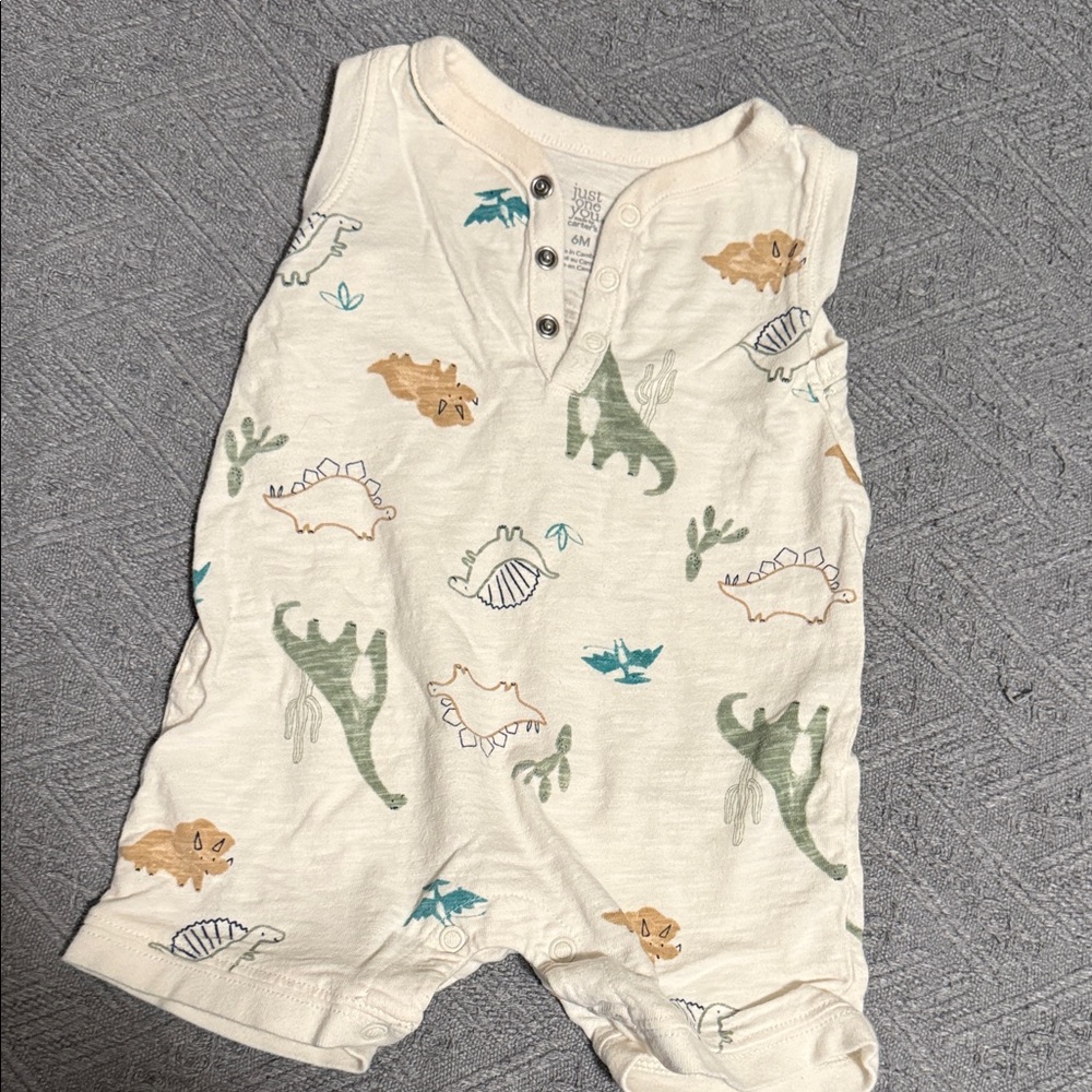 Cream Baby Romper with Colorful Dino Print